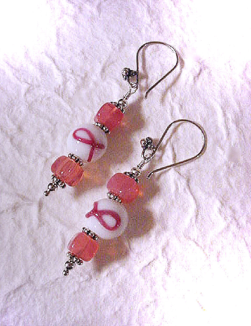 Cancer Awareness Earrings - Handcrafted with glass beads and sterling silver wire and beads. All earrings comes with an earring holder. Beautiful and unique, because we care!